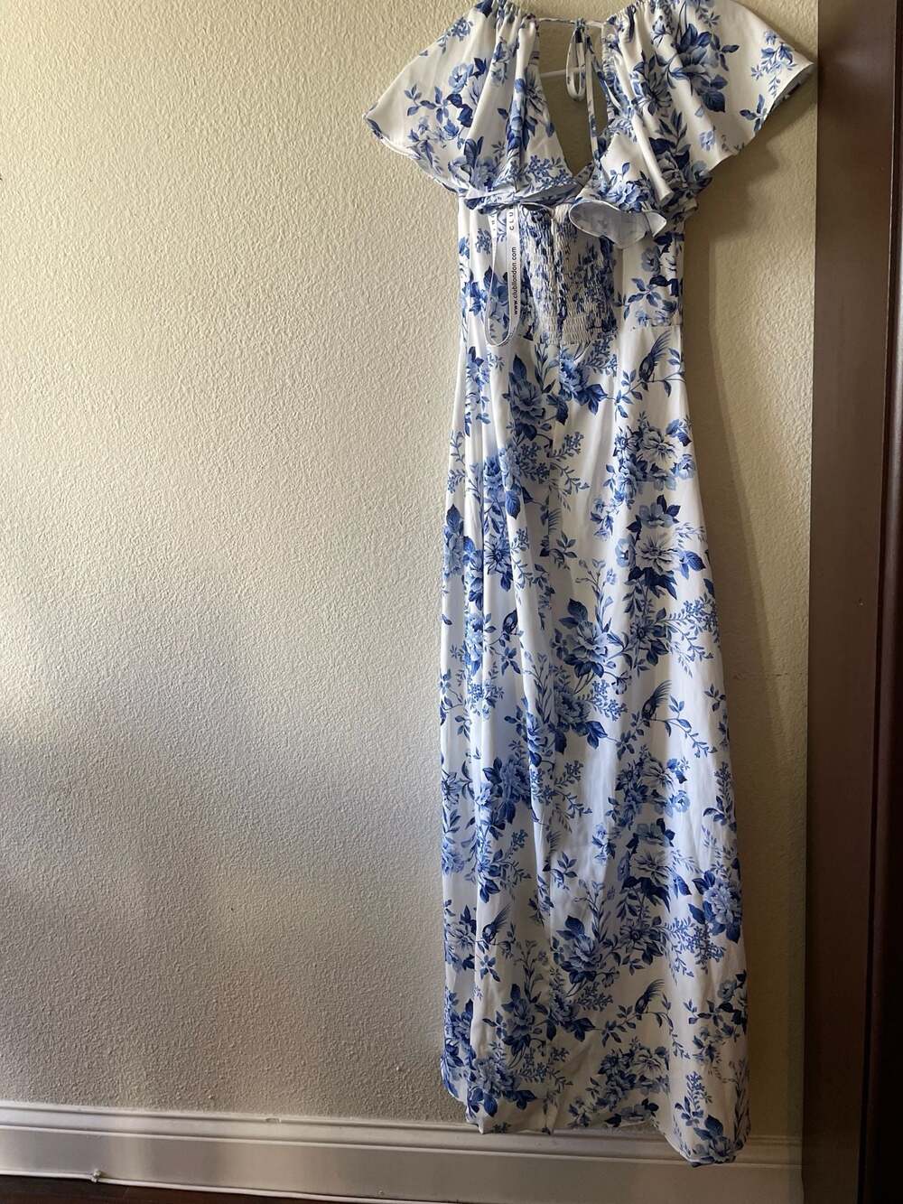 Club L London Blue Floral Ruched Maxi Dress UK Size 8 - Picture 11 of 13
